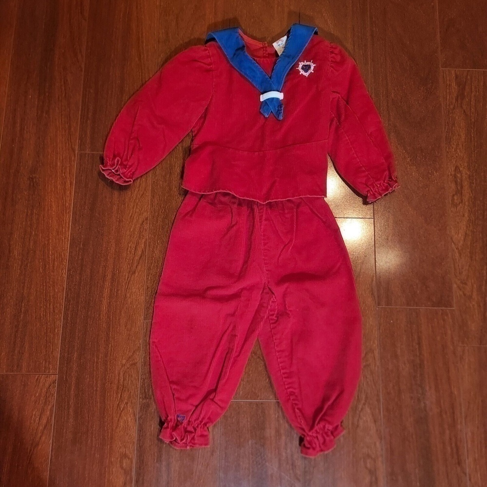 Vintage Mufflings Two Piece Corduroy Sailor Nautical Red 24 Months Made In USA